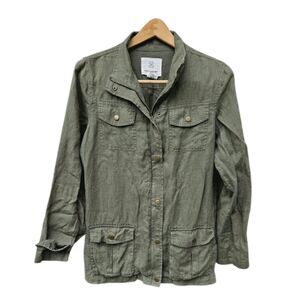 Olive Green Size Med Linen Utility Jacket Lightweight Pockets Artisan NY